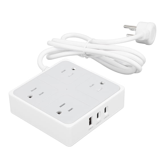 Flat Plug Power Strip, Flexible 4 Outlets 3 USB Ports Desktop Charging Station with 5FT Cord for Hotel Travel Cruise
