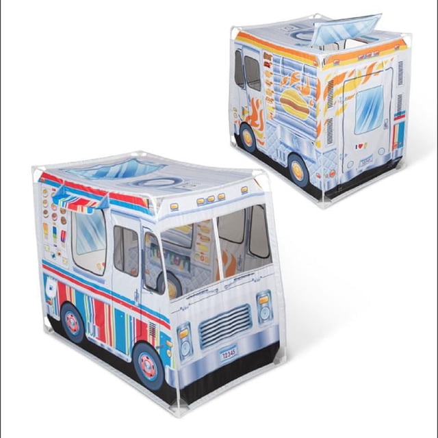 Melissa & Doug Food Truck Fabric Play Tent Playhouse and Storage Tote – Ice Cream on 1 Side, BBQ on the Other