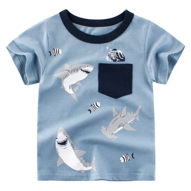 Hiiyo T-Shirt Garçon Tout-Petit Imprimé Requin Manches Courtes T-Shirt en Coton T-Shirt Actif pour Enfants