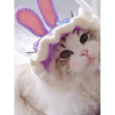 Purple Yarn Pet Costume Hat With Bunny Ears For Cats And Dogs