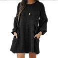 thumbnail image 1 of MesaSe Jupe Côtelée Tricotée pour Femmes Manches Lanterne Col Rond Robe Courte Pull Jupe avec Poches Automne Hiver Jupe Inférieure, 1 of 5