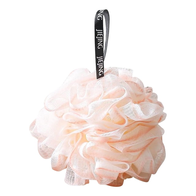 Fridja Large Bath Shower Loofah Sponge, 5.5 Inches Exfoliating Bath Sponge Soft Mesh Skin-friendly Shower Scrunchies Solid Color Bath Loofahs for Home, Hotel, Travel, Business Trip (Pink)