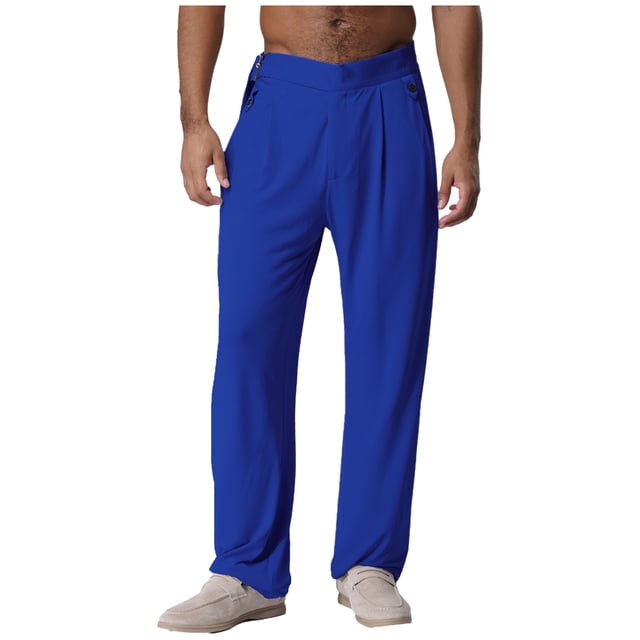YiZYiF Men's Latin Dance Pant Salsa Rumba Tango Competition Ballroom Practice Pants Trousers Blue L