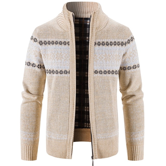 OmicGot Chandail Décontracté pour Hommes Automne et Hiver Col Montant Cardigan Imprimé
