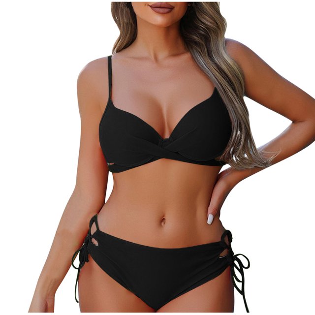 DPTALR Women Solid Color Sexy Backless Strap Bikini Swimsuit