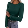thumbnail image 1 of WEIYLL Womens Long Sleeve Stretch Crewneck Ribbed T Shirt Fitted Solid Color Casual Basic Tops Dark Green, 1 of 4