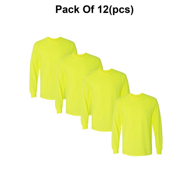 Radyan High Visibility Long Sleeve Safety T-Shirt - 12 Pack, 100% Polyester, Size: Adult