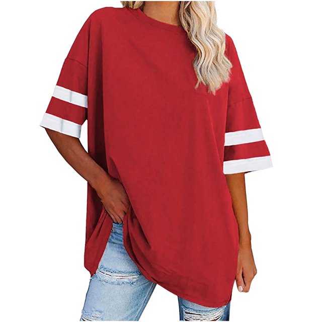 Chandails à Manches Courtes pour Femmes T-Shirts Surdimensionnés pour Femmes T-Shirts Amples Demi-Manches Col Rond Hauts Color Block Tuniques T-Shirts Surdimensionnés pour Femmes Hauts à Demi-Manches pour Femmes