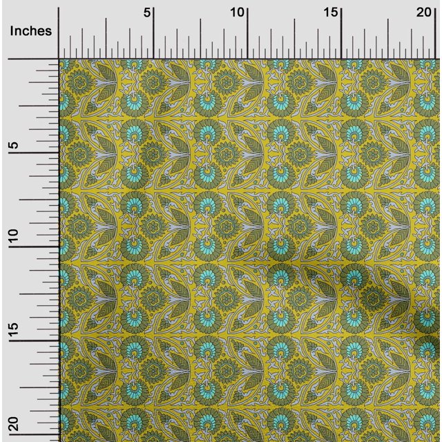 oneOone Cotton Poplin Fabric Leaves & Floral Block Print Fabric BTY 42 Inch Wide