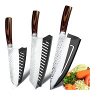 Professional Kitchen Knives, 3PC Chef Knife Set Sharp Knives for Kitchen High Carbon Stainless Steel Hammered Blade, Japanese Cooking Knife