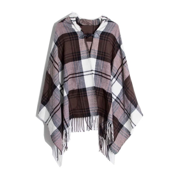 Bzdzmqm Liquidation d'Économies Châle de Mode pour Femme à Carreaux Imprimé Cape Hauts Amples Blouse Chandail Tricoté Manteau, Café Taille Unique