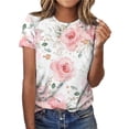 thumbnail image 2 of Kcodviy Casual Flower Print Short Womens Blouses Sleeve Crewneck T Shirt Tops for Women Casual Summer Women Plus Size Women Tops and Blouses Long Sleeve Ruffle Shirt, 2 of 9