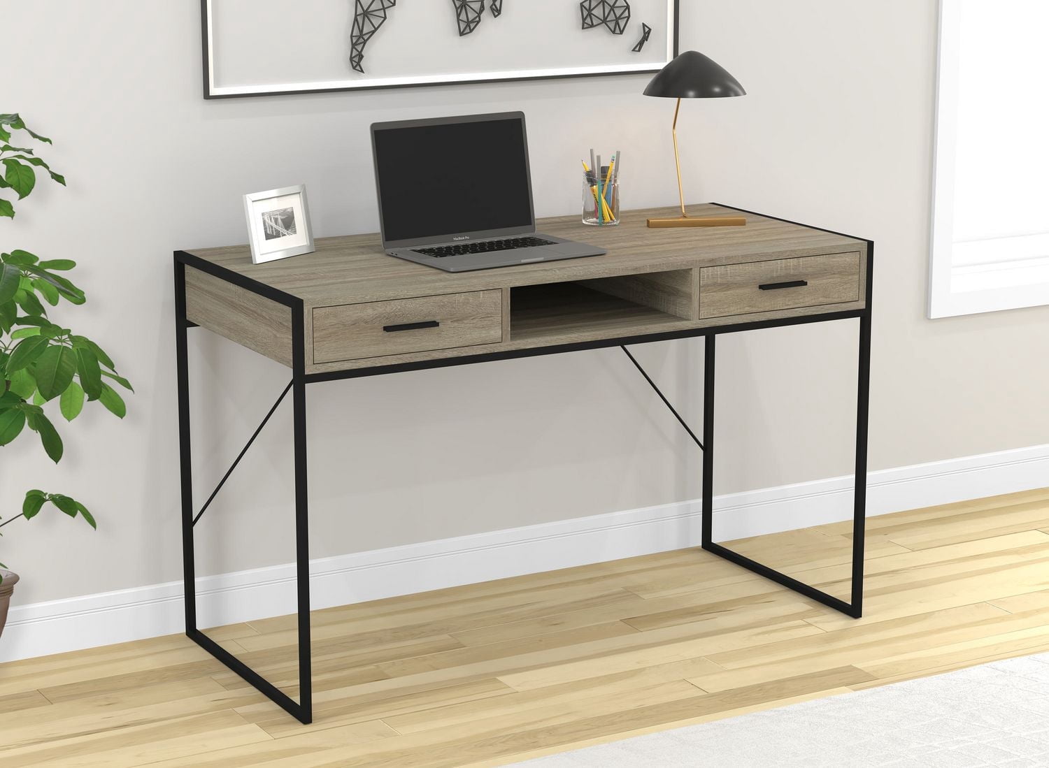 Safdie & Co. Writing Desk/Computer Table/Gaming Office Desk-48"L/Grey Wood/Black Metal