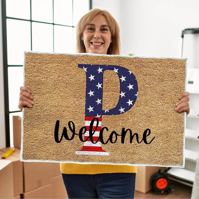 4th of July Door Mat Outdoor,Independence Day Welcome Doormat, 4th of July Coir Doormat with Non Slip Backing ,Patriotic Mat Star Front Porch Rugs For Home Entrance 4th of July Decoration,(15*24")