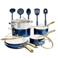 thumbnail image 1 of Gotham Steel Navy Cream 15 Piece Ultra Ceramic Nonstick Cookware Set with Gold Handles Induction Oven Dishwasher Safe, 1 of 6