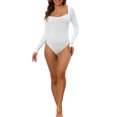 thumbnail image 2 of INSPIRE CHIC Justaucorps à Manches Longues pour Femmes Shapewear Ajusté Extensible Col Carré Justaucorps Combinaison m Blanc, 2 of 5