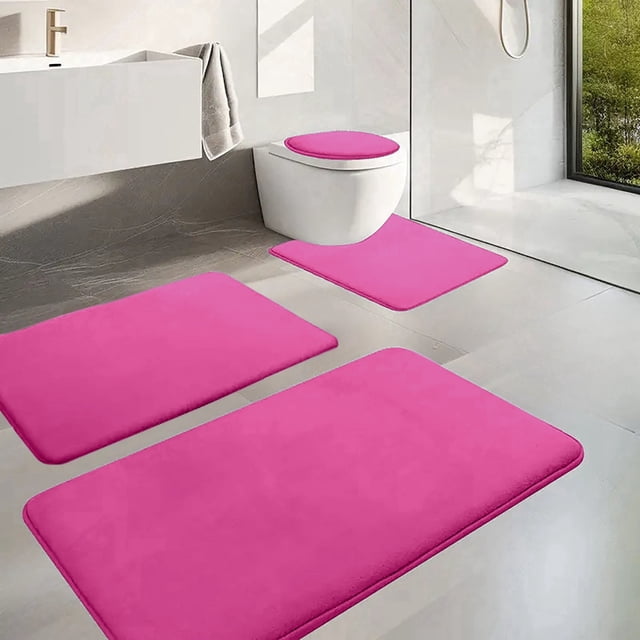 TIMIFIS Bathroom Rugs Foam Bath Mat 4 Set Bathroom Rugs for 4 PCS Toilet Mats Universal Soft Comfortable Water Absorption Non-Slip Thick Machine Washable Easier to Dry Dark Bath Mat