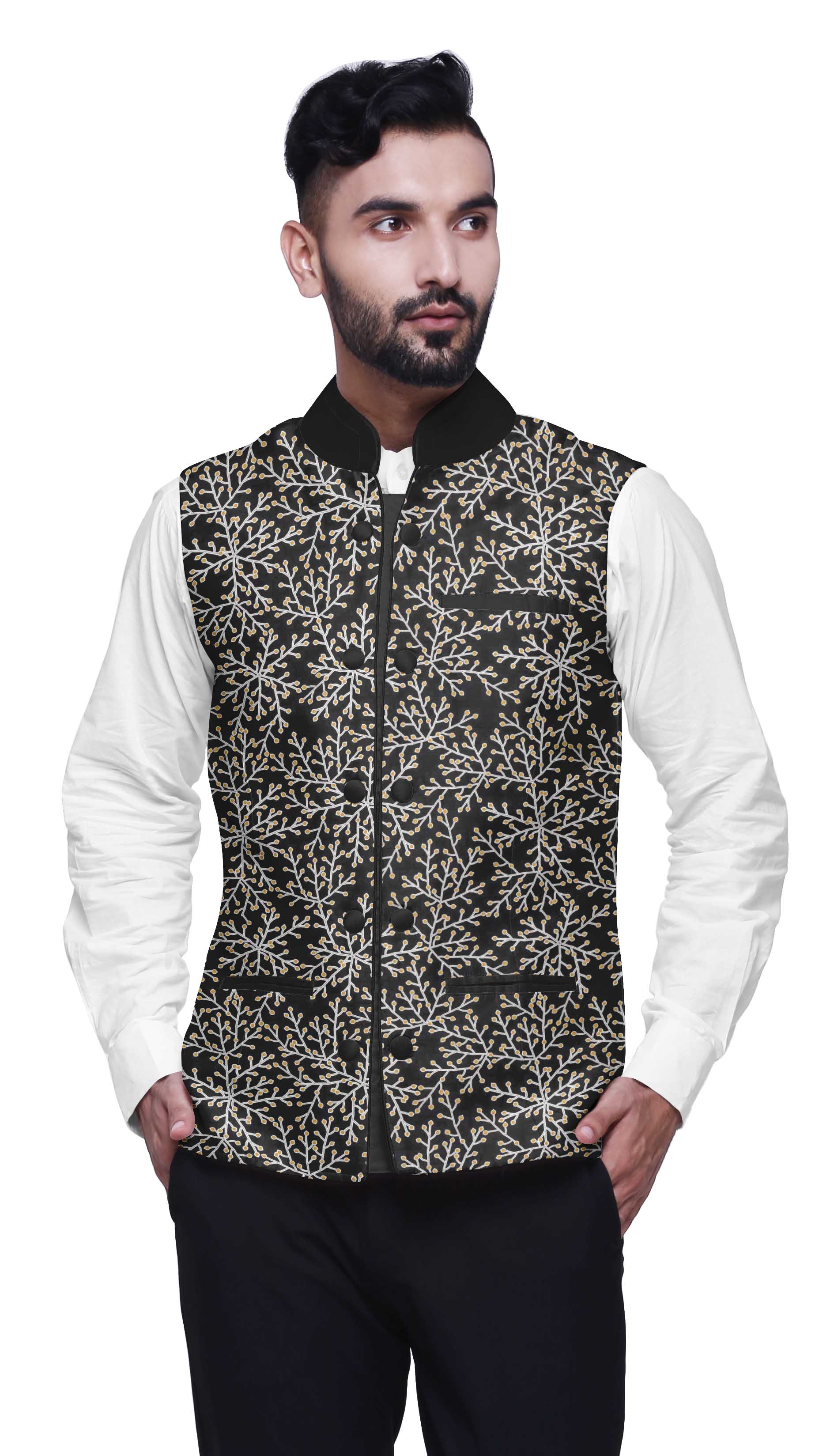 Atasi Fruits Casual Jacket For Men Printed Nehru Jacket Mens Wedding Indian Waistcoat Mandarin Blazer-XX-Large