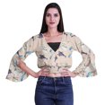 thumbnail image 4 of Moomaya Printed Womens Crop Top Wrap Style Top Wear Ruffle Long Sleeve Casual Summer Blouse, 4 of 5