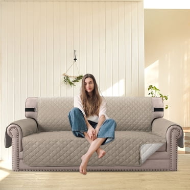Économies d'Été! Housse de Sofa Matelassée Réversible, Housse de Sofa Antidérapante, Housse Imperméable pour Sofa à 3 Coussins, Protège-Meubles, Housse de Sofa Lavable et Sangles Élastiques pour Enfants, Chiens, Animaux
