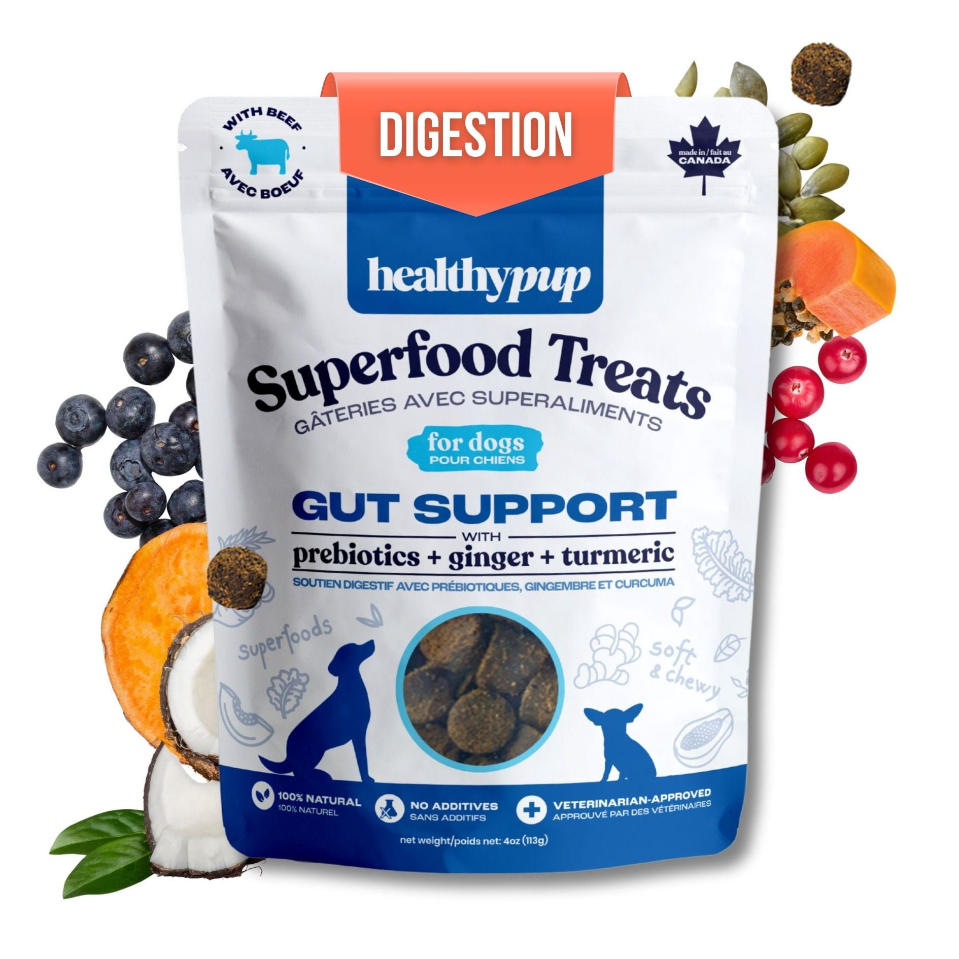 The Healthypup Co – Gut Support – Soft Functional Dog Treats with Prebiotics & Pumpkin, 4-oz bag