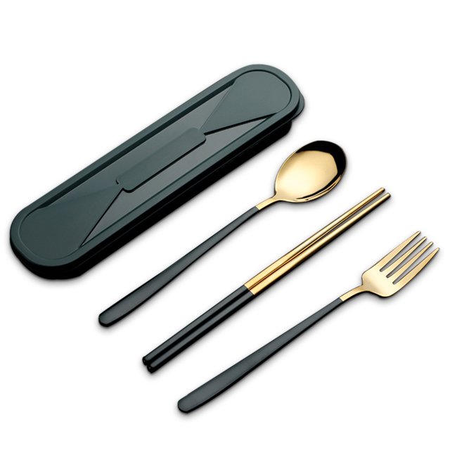 Decodeary Ustensiles de Cuisine en Acier Inoxydable 304 Ensembles Portables Vaisselle Réutilisable avec Boîte pour Étudiants Design Simple Type Petit Déjeuner Dîner 4