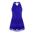 thumbnail image 2 of Ocealan Robe de Danse Latine Jazz pour Filles Enfants Costume de Danse Tango Rumba Samba Brillant Justaucorps à Franges Bleu 12, 2 of 5