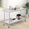 thumbnail image 2 of Table de Préparation en Acier Inoxydable Certifiée NSF - 60x24x35 Pouces - Tablette Inférieure Réglable, avec Roulettes, Garde Arrière, Bord Courbé, Support à Déchets Amovible, pour Cuisine, Maison et Brasserie, 2 of 7