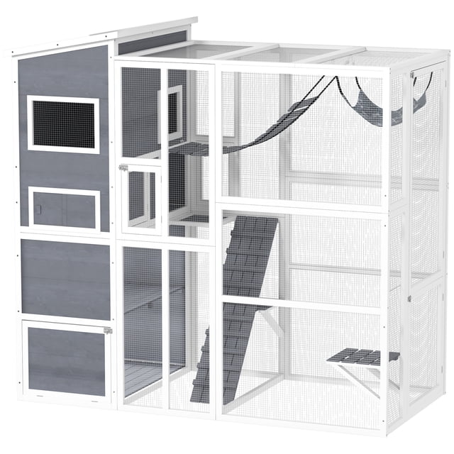PawHut Enclos Extérieur pour Chat de 76 Pouces pour 2-3 Chats d'Intérieur, Gris