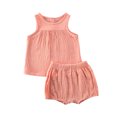 thumbnail image 1 of Gupgi Baby Girls Boys Cotton Linen Sleeveless Tank Tops + Mini Shorts Set, 1 of 8