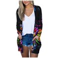 thumbnail image 4 of Cardigan à Imprimé Papillon pour Femmes, Col en V, Manches Longues, Poches, 4 of 6