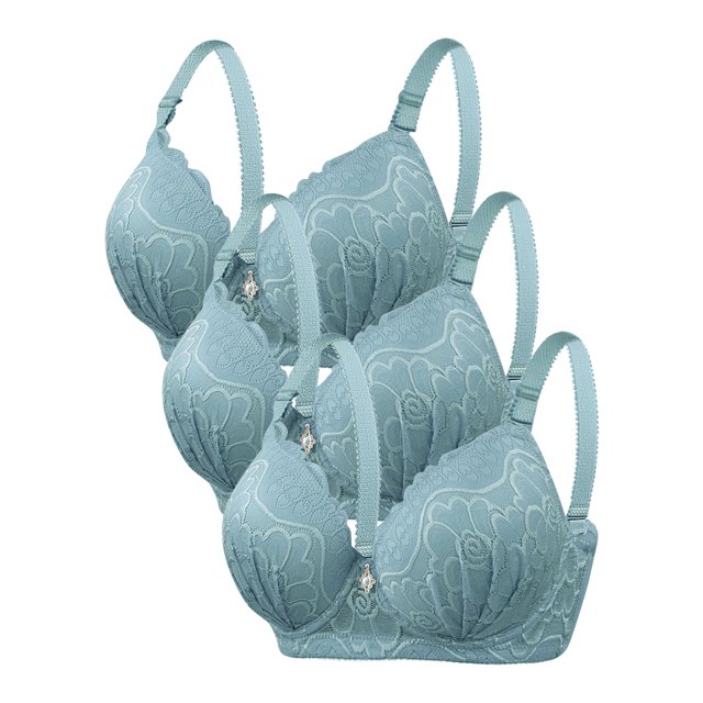 DecSea 3PC Women's Solid Color Steel Ring Oversized Gathering Underwear Daily Bra