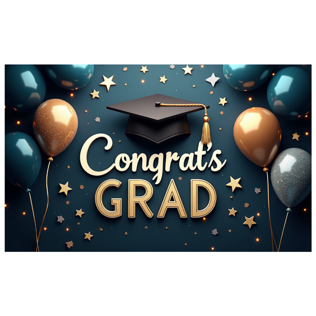 Graduation Party Supplies Congrats Grad Banner Backdrop Background with Balloons and Confetti Decorations for Graduation Ceremony Celebration Classroom Event