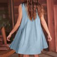 thumbnail image 4 of Penkiiy Robe Courte Sans Manches à Col en V pour Femme, Ample, d'Été, Plissée, Évasée et Fluide, L Bleu Pâle, 4 of 7