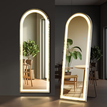EDX Miroir Pleine Longueur à DEL Arqué 63 Pouces x 20 Pouces, Éclairage 3 Couleurs, Autoportant et Mural pour la Maison