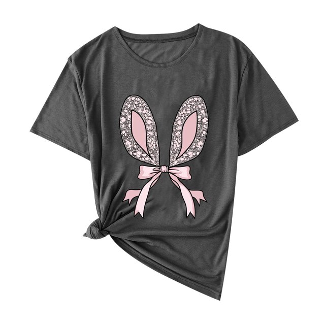 Plebaso T-Shirts Graphiques de Pâques pour Femmes à Manches Courtes, T-Shirts Imprimés pour Femmes, Décontractés, Amples, d'Extérieur, Hauts Basiques