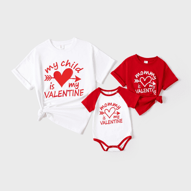 PatPat Chandails à Manches Courtes en Coton à Imprimé de Lettres pour la Saint-Valentin Maman et Moi