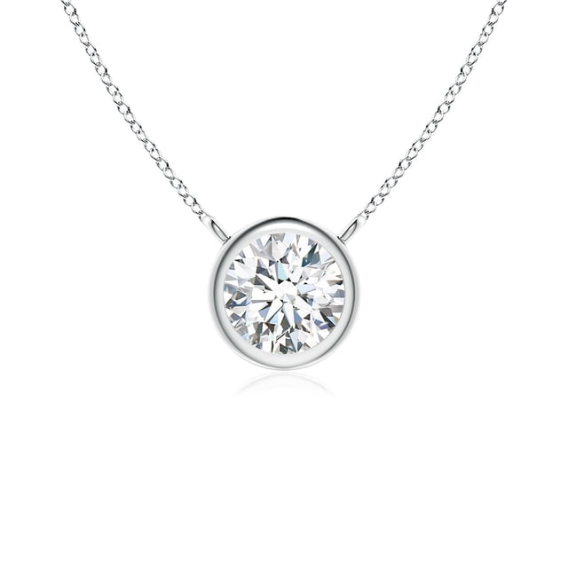 Angara Collier en Diamant Naturel - Collier Solitaire en Diamant Rond Serti Clos en Platine pour Femmes