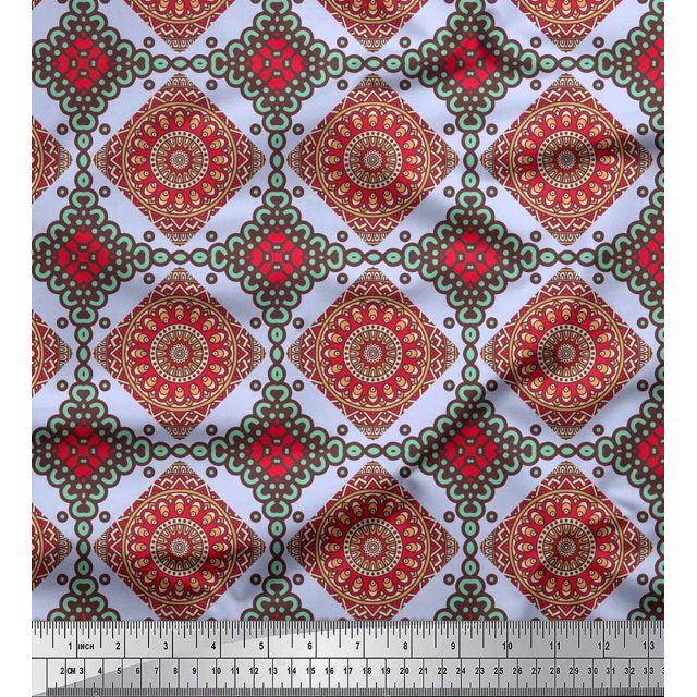 Soimoi Poly Georgette Fabric Floral Mandala Print Sewing Fabric Yard 52 Inch Wide