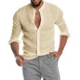 thumbnail image 2 of Pompotops Mode Homme Bouton Col en V Manches Longues T-Shirt Automne Uni Ample Blouse Hauts en Solde, 2 of 6