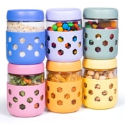 Mrsdry 6-Pack 16 oz Overnight Oats Containers with Lids and Silicone Sleeves, Glass Mason Jars with Airtight Lid, Dishwasher Safe, Wide Mouth Chia Seed Pudding Meal Prep Jar for Yogurt Berries Snack