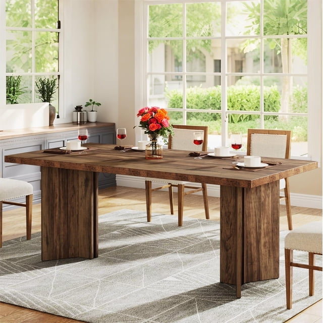 Fnova 63" Rectangular Modern Dining Table, Wooden Modern Kitchen Table for 6 People for Dining Room, Dark Brown (Chairs Not Included)