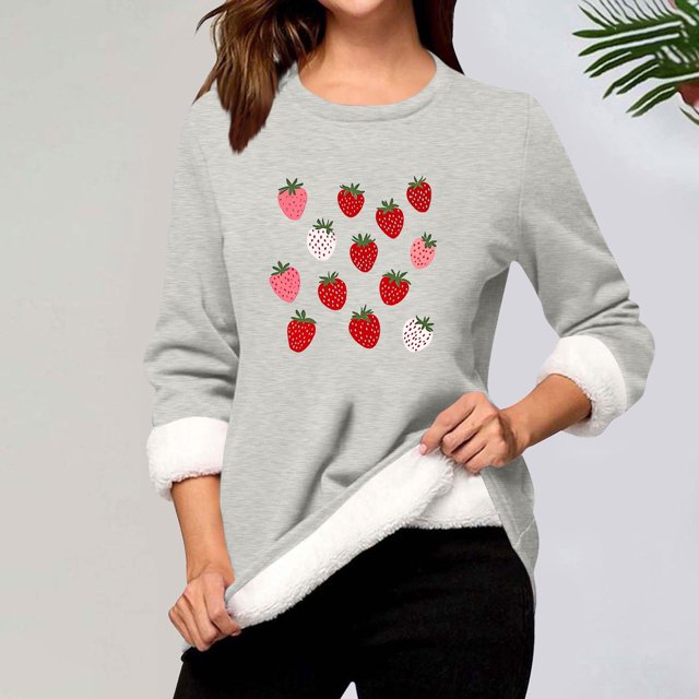Heisall Chemises de Base pour Femmes Automne Hiver Imprimé Floral Col Rond Manches Longues Épaissies Polaire Teddy Shearling Chaud Ajusté Hauts Thermiques pour Usage Quotidien par Temps Froid