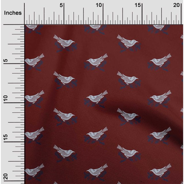 oneOone Cotton Poplin Fabric Branch & Bird Block Printed Fabric 1 Yard 56 Inch Wide