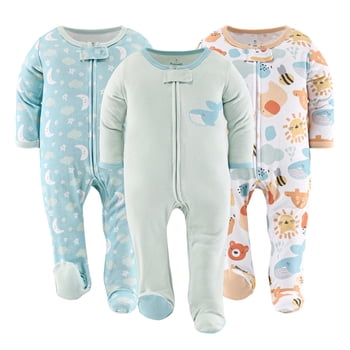 The Peanutshell Sunshine Neutral Footed Baby Sleepers for Boys or Girls, 3-Pack, 0-3 Months