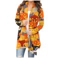 thumbnail image 2 of Women‘s Halloween Cardigan Sweater Skull Pumpkin Print Pattern Long Cardigans Sweater Coats Tops Ginger M, 2 of 5