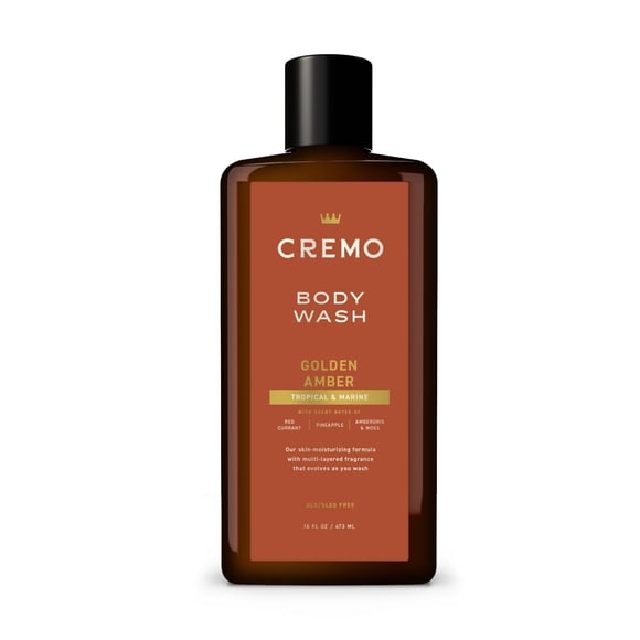Cremo Rich-Lathering Golden Amber Body Wash for Men Notes of Red Current Pineapple Ambergris and Moss 16 Fl Oz