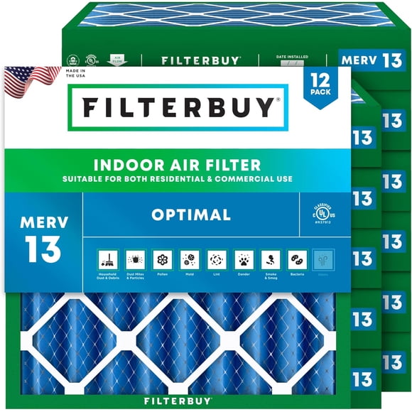 Filterbuy 13.25x13.25x4 MERV 13 (MPR 1900) Health Defense, Pleated HVAC AC Furnace Air Filters (12-Pack)