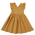thumbnail image 1 of FAIWAD Robe en Coton et Lin pour Tout-Petit Fille, Manches à Volants, Sans Manches, Dos Croisé pour Enfants, Robe d'Été Boutonnée, 1 of 7