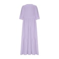 thumbnail image 5 of Pisexur Robes d'Été pour Femmes en Doux Lin-Coton Robes d'Été pour Femmes Décontractées à Col en V Manches 3/4 Robe Maxi Ample Confortable Fluide Robes pour Femmes Couleur Unie à Volants Boho Longues Robes P-2TG Violet, 5 of 5